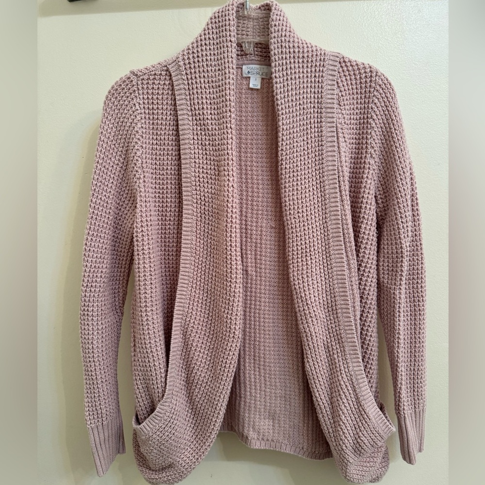 Market & Spruce Blush Pink Open-Front Waffle Knit Cardigan